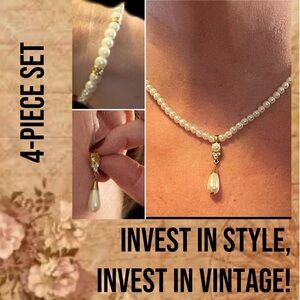 Pearl Bridal Set: NECKLACE, BRACELET & EARRINGS BUNDLE Vintage
